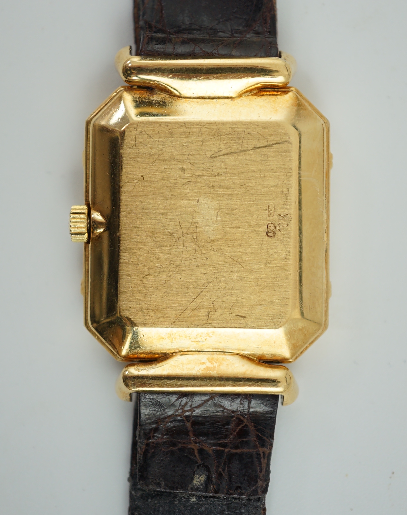 A lady's 18ct gold Patek Philippe manual wind square dial wrist watch